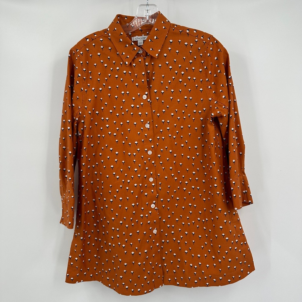 Chicos Womens Minimalist Print Top Size 0 US 4 Modern Career Office Chic Cotton